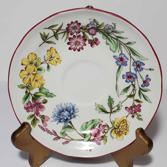 Spode Teacup and Saucer Romany Pink Blue Yellow Flowers - Picture 5 of 7